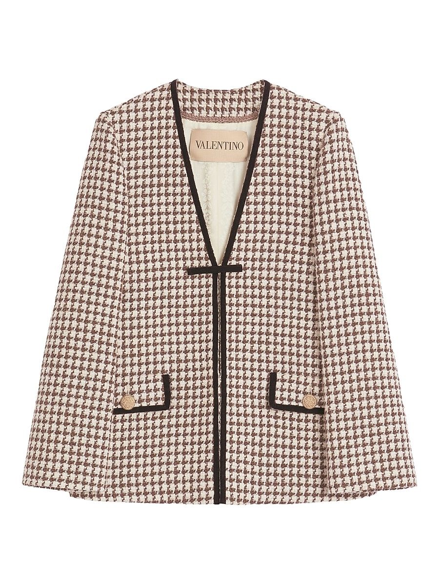 Women's Light Tweed Pied De Poule Jacket - Latte Testa Di Moro - Size 6