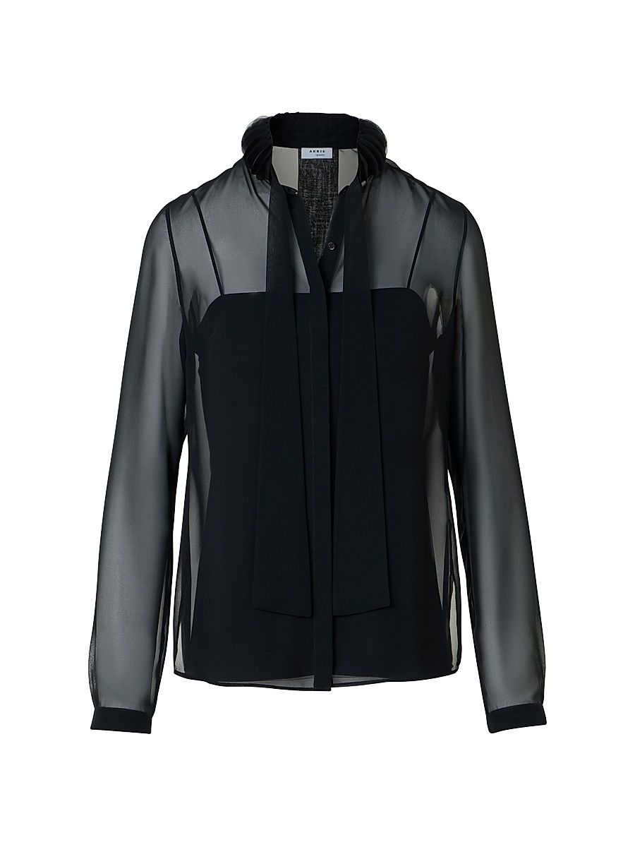 Women's 3D Dot Techno Georgette Bow Tie Blouse - Black - Size 18