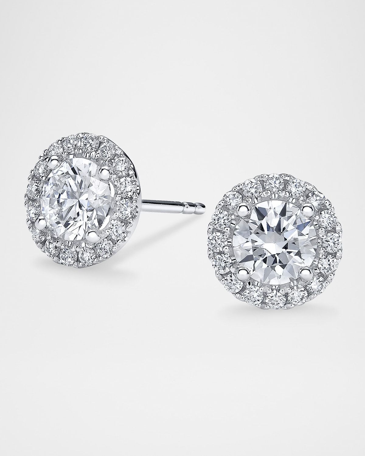 18K Gold Round Diamond Halo Stud Earrings, 1.3tcw, 0.32"L / 0.32"W