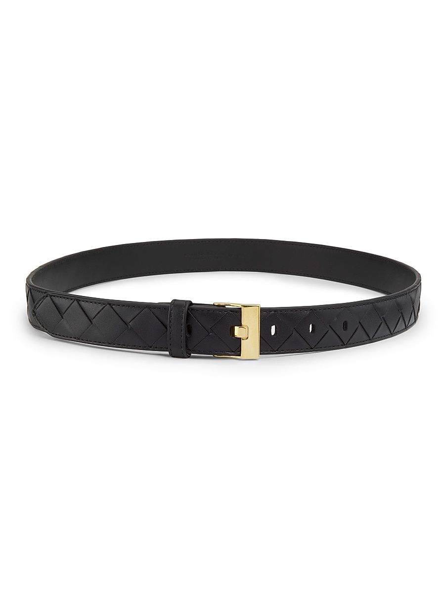 Women's Watch Intrecciato Leather Belt - Black Brass - Size Medium