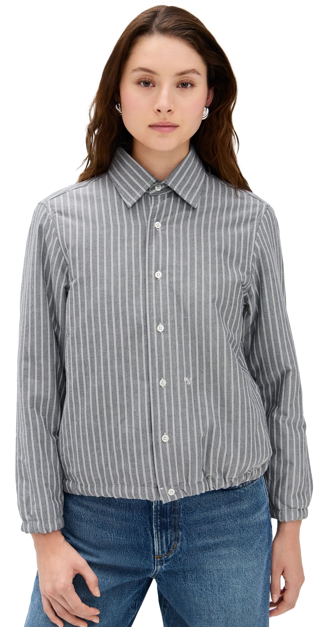 HOMMEGIRLS Shirt Bomber Jacket Black Stripe Oxford L