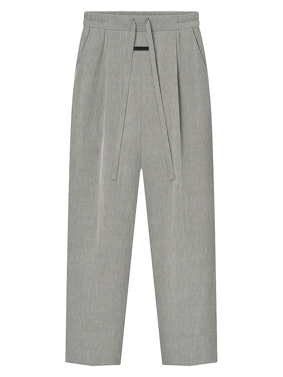 Men's Pleated Drawstring Wool Straight-Leg Pants - Flint Chevron - Size XS