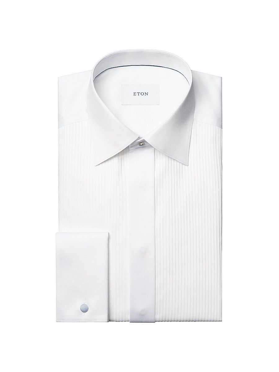 Men's Slim-Fit Plissé Shirt - White - Size 17.5