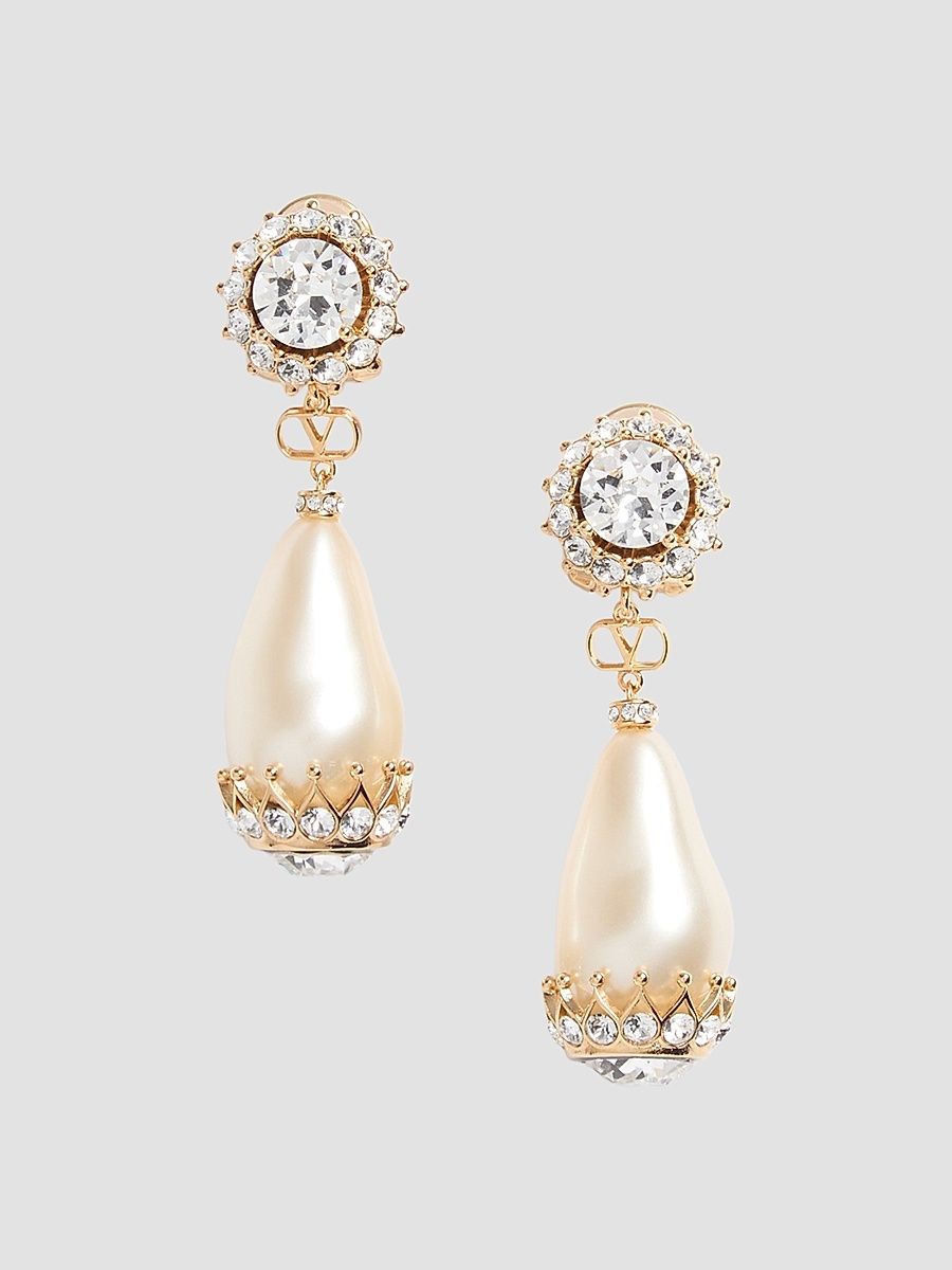 Women's Poetique Des Gouttes Earrings in Metal, Swarovski Crystals and Resin - Gold Crystal Cream