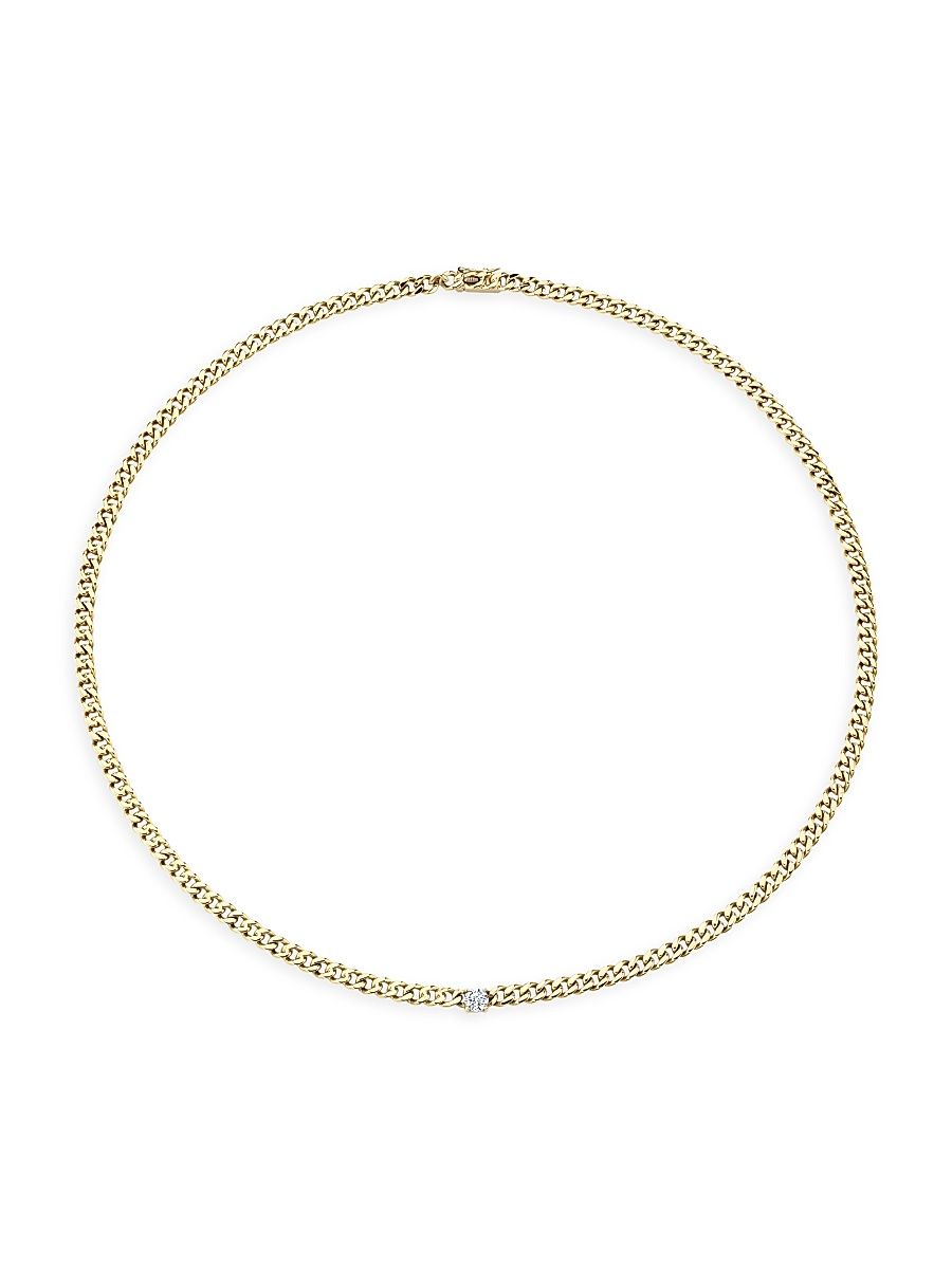 Women's 18K Yellow Gold & Diamond Center Plain Cuban-Link Necklace - Yellow Gold