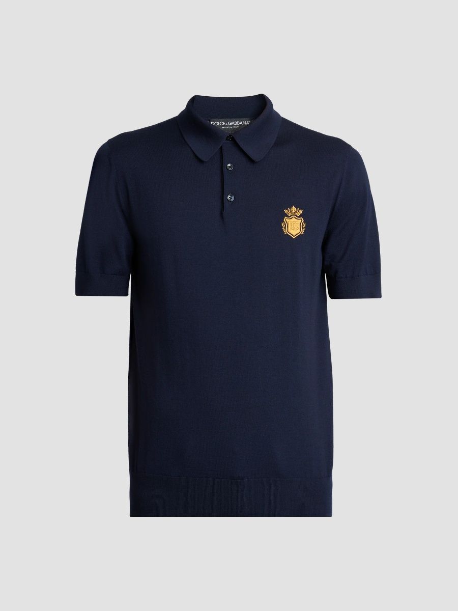 Dolce & Gabbana Men's Logo Virgin Wool Short-Sleeve Polo Sweater - Dark Blue - Size 42
