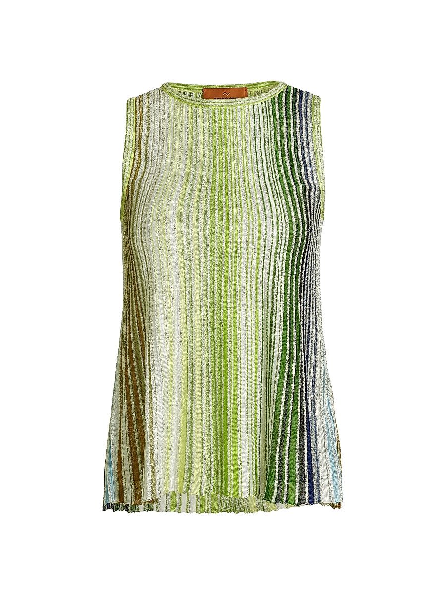 Women's Metallic Rib-Knit Stripe Top - Green White Blue - Size 10