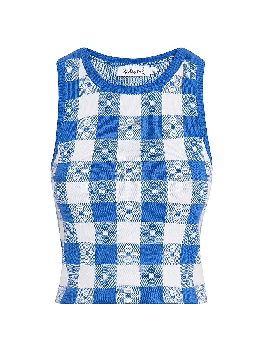 Women's Pippa Shell Gingham Cotton Sweater - Blue - Size Large