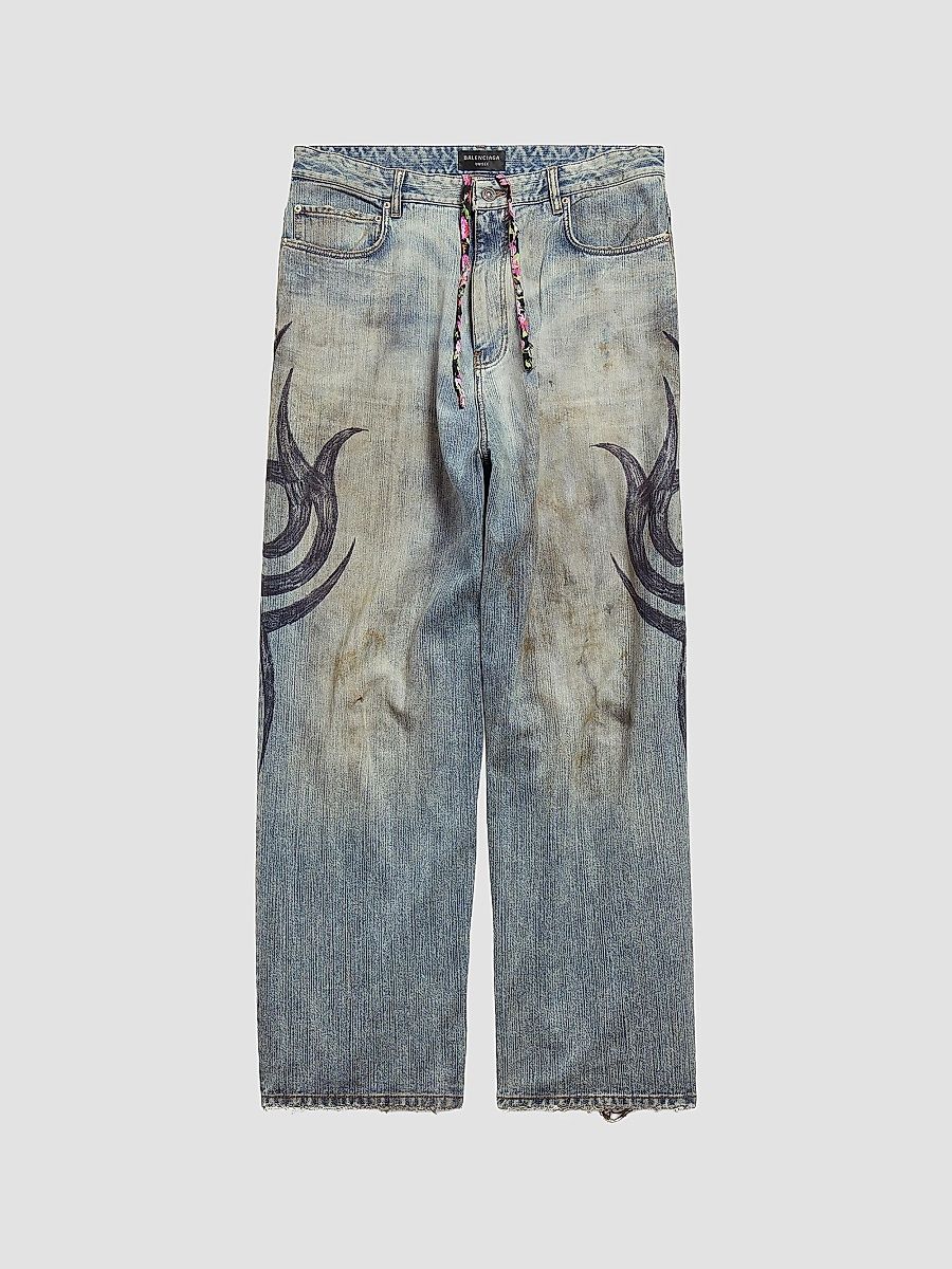 Balenciaga Unisex Y2k Stretched Knee Baggy Pants - Light Blue - Size XL