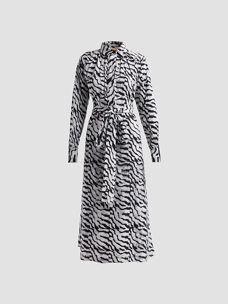 Women's Isla Printed Tie-Waist Midi Dress - Marble Grey - Size XL
