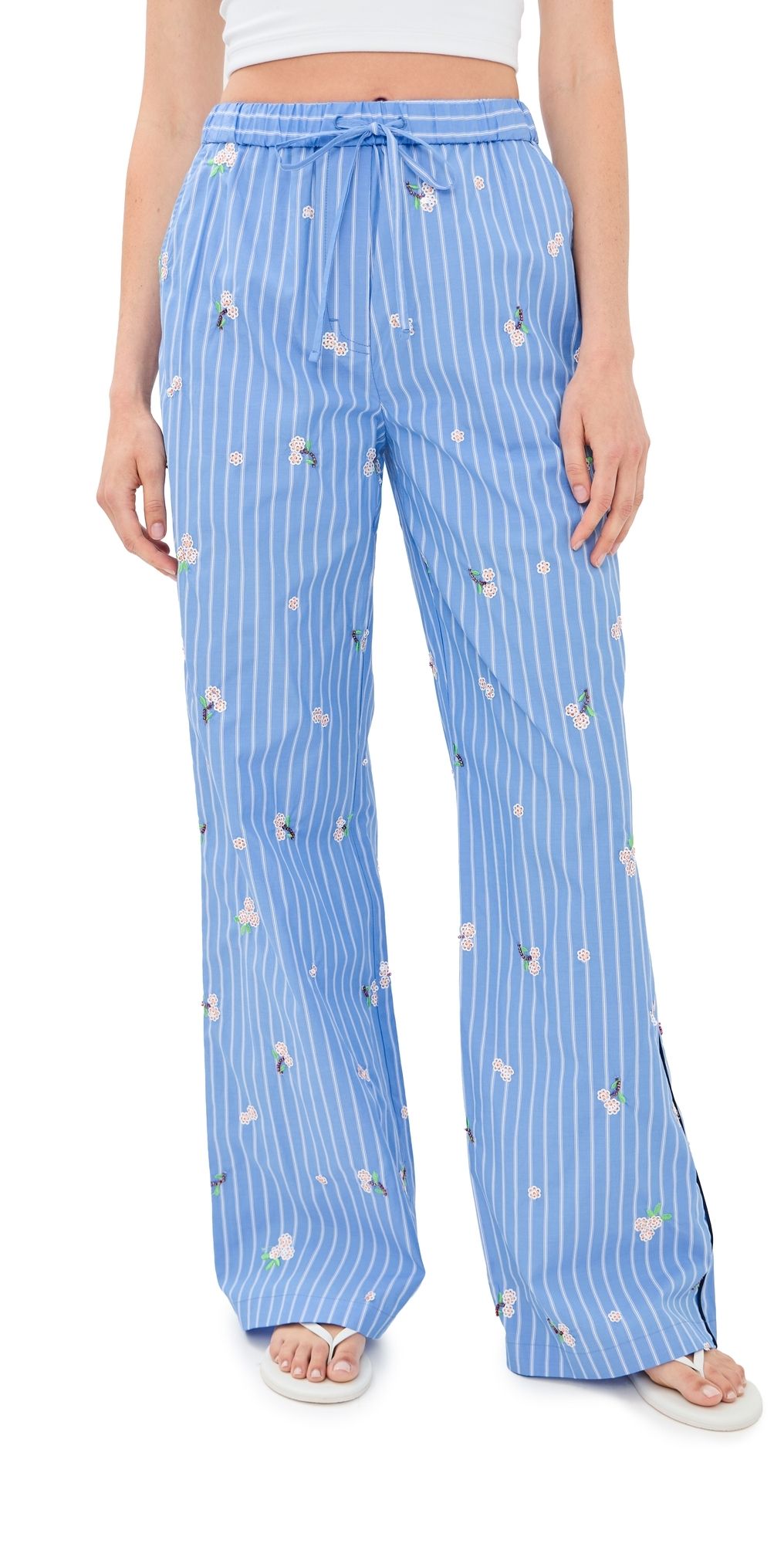 SIMKHAI Jemma Wide Leg Pants French Blue Stripe L