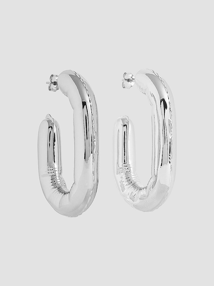 Rabanne Women's XL Link Silvertone Hoop Earrings - Silver