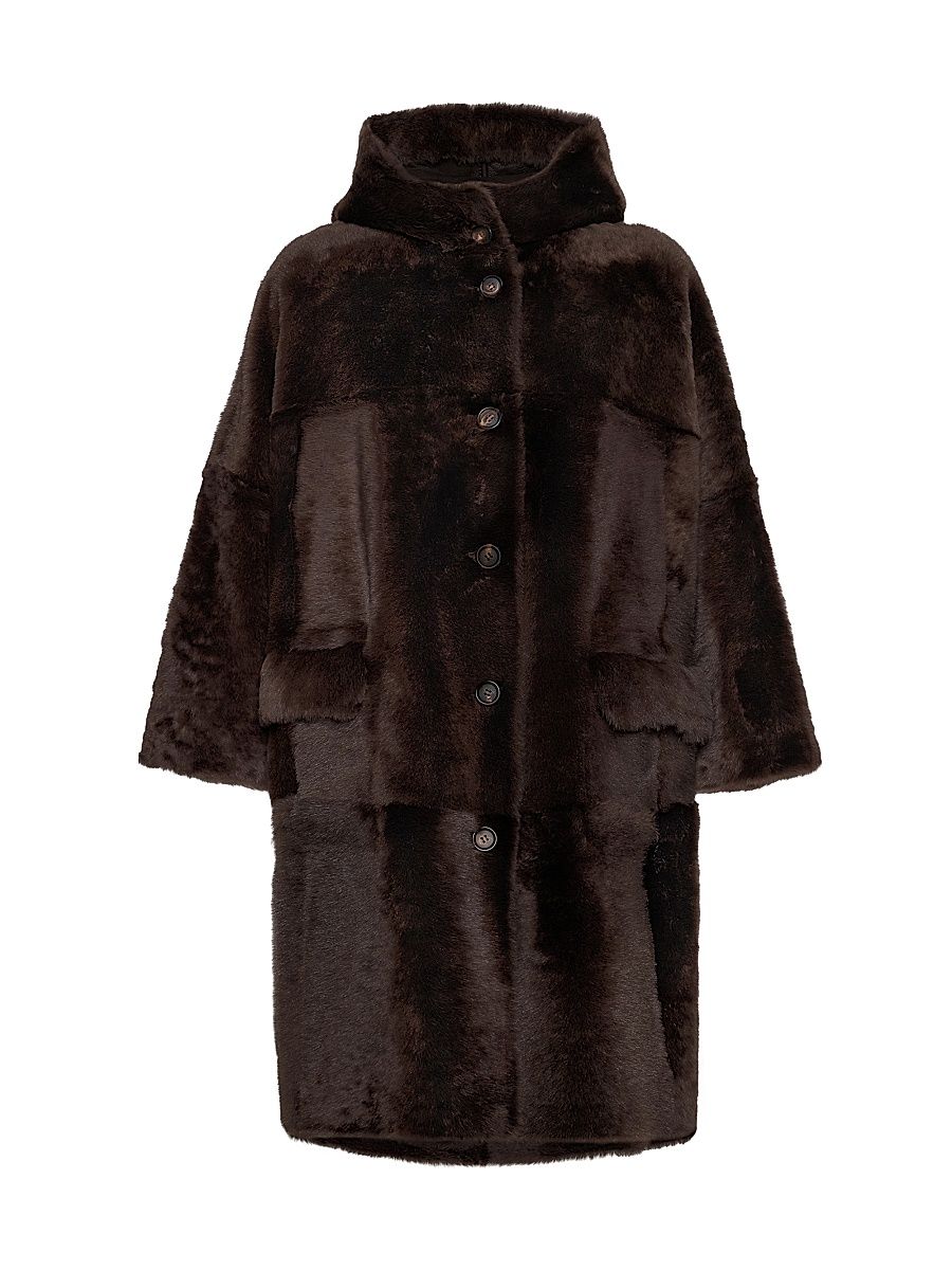 Women's Reversible Shearling Coat - Rust Brown - Size 10