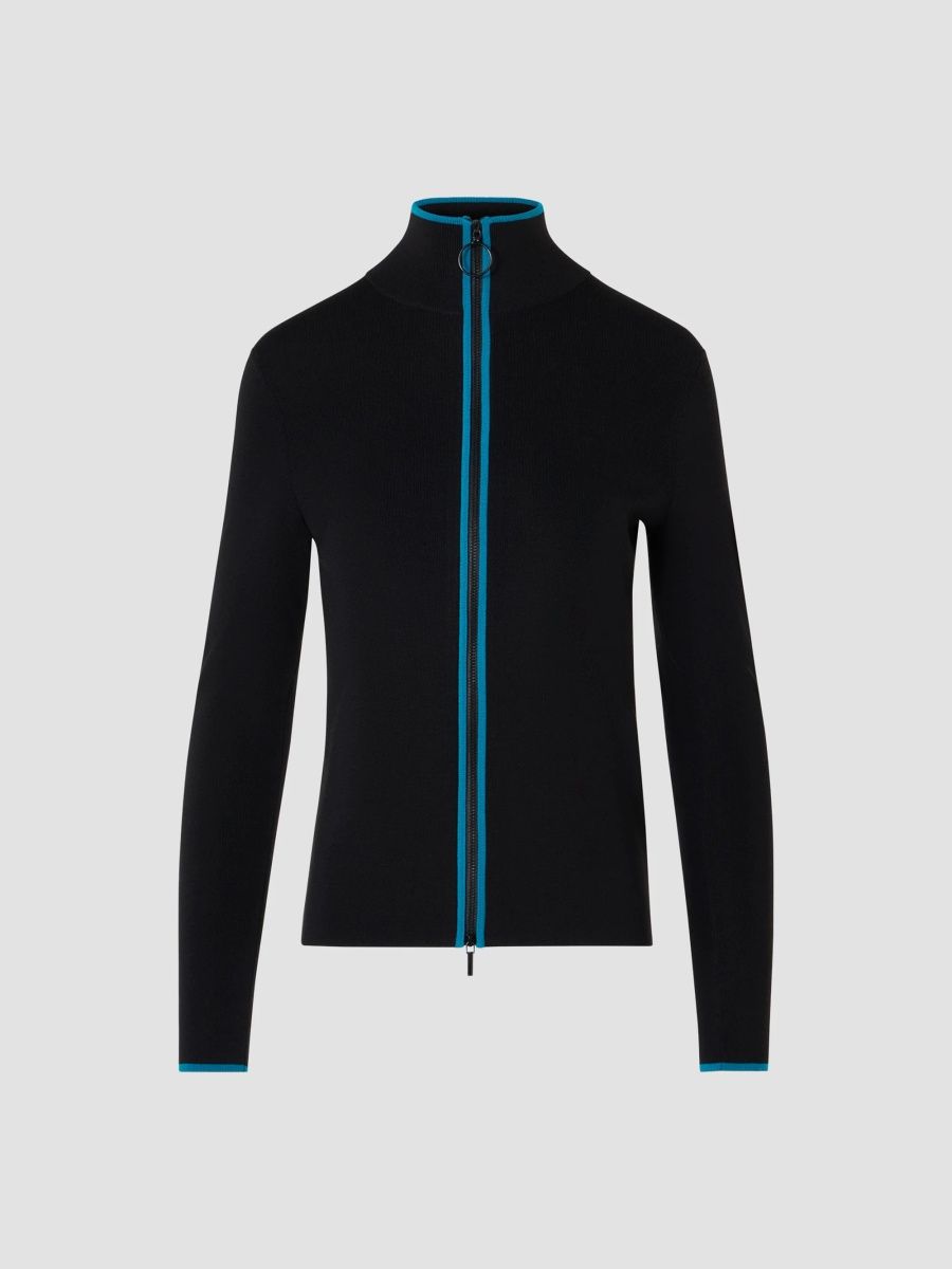 Akris punto Women's Athleisure Knit Stretch-Wool Full-Zip Cardigan - Lagoon Black - Size 10