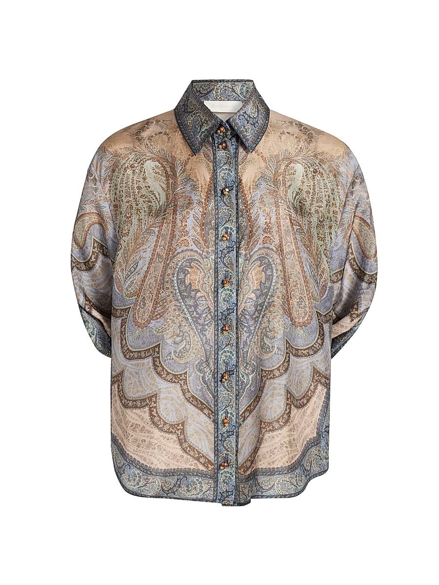 Women's Wanderlust Paisley Silk Shirt - Tapestry Blue Multi - Size 8
