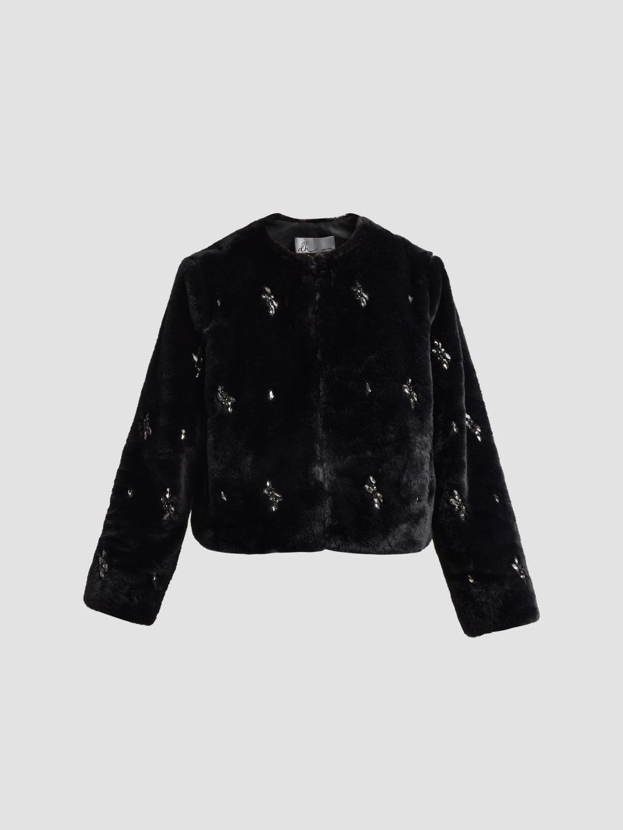 Design History Women's Romy Hand-Beaded Faux Fur Jacket - Black - Size Large