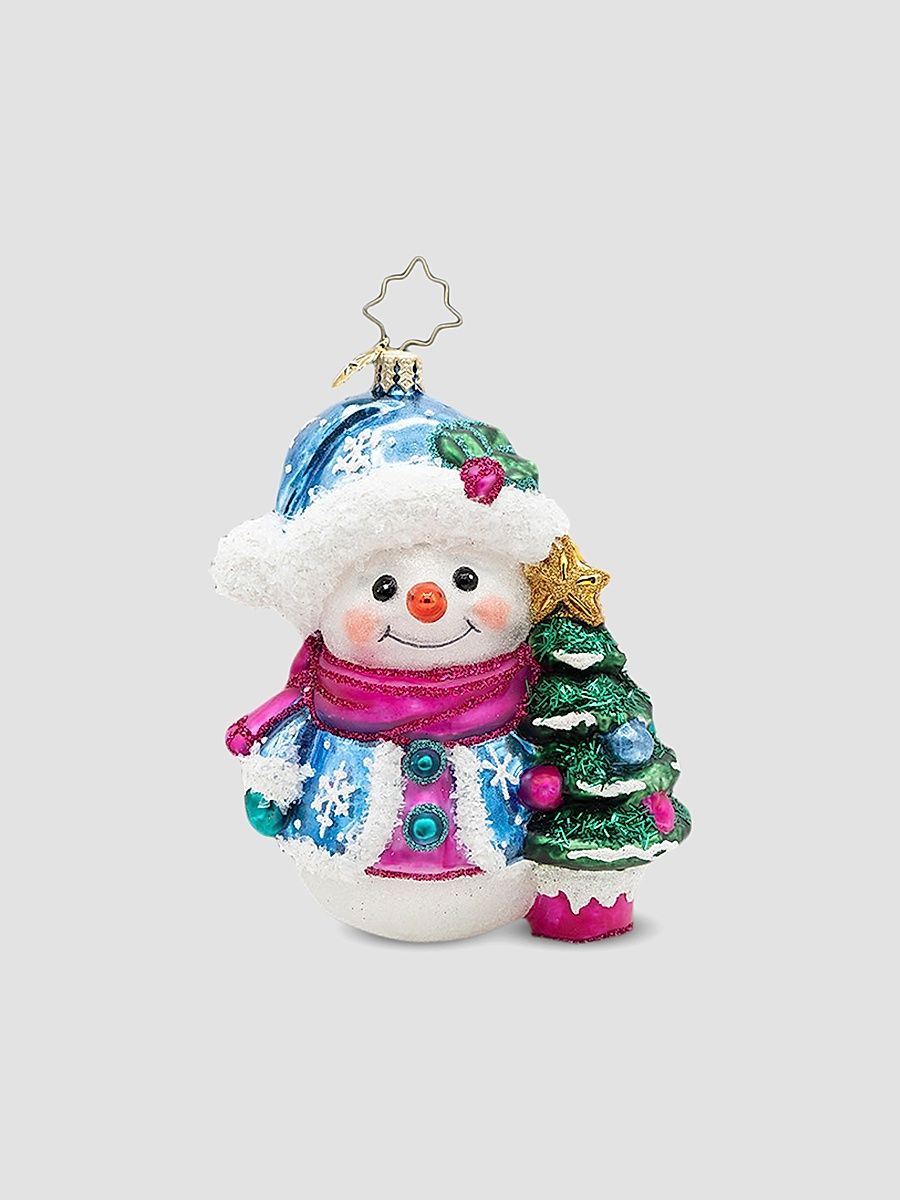 Frosted Flurries Glass Snowman Ornament