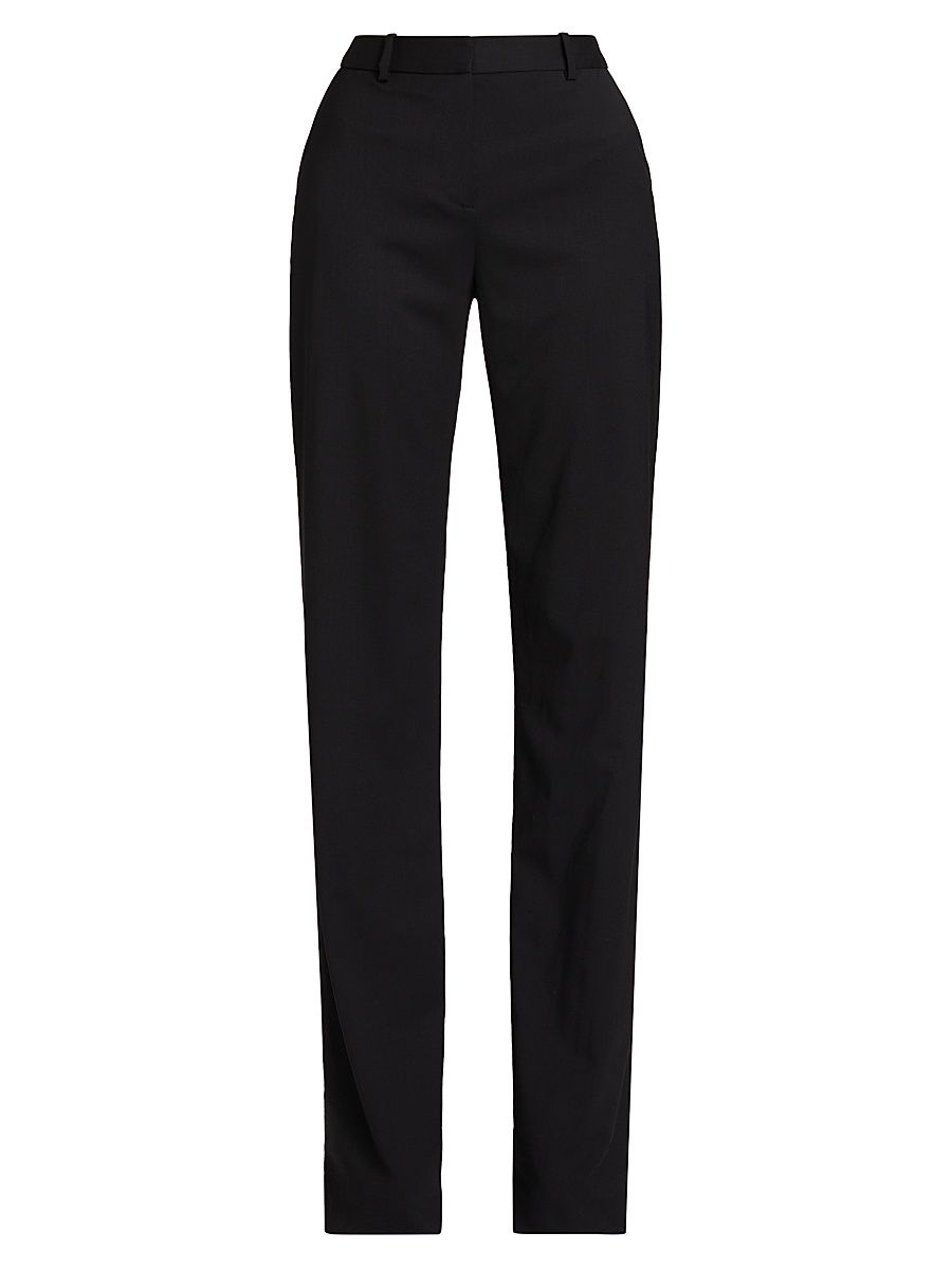 Women's Relaxed Wool-Blend Trousers - Black - Size 12