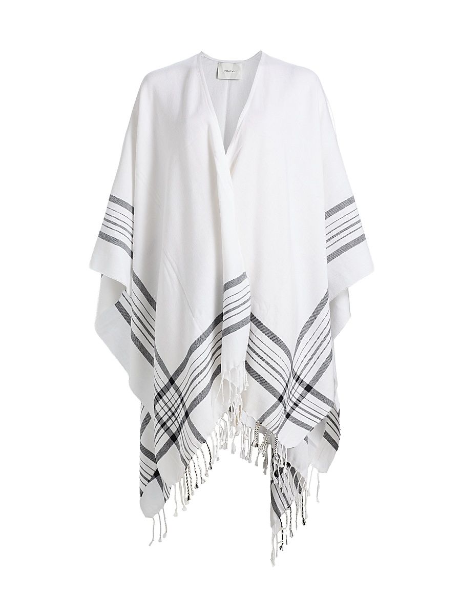 Women's Plaid-Trim Cotton-Cashmere Cape - White