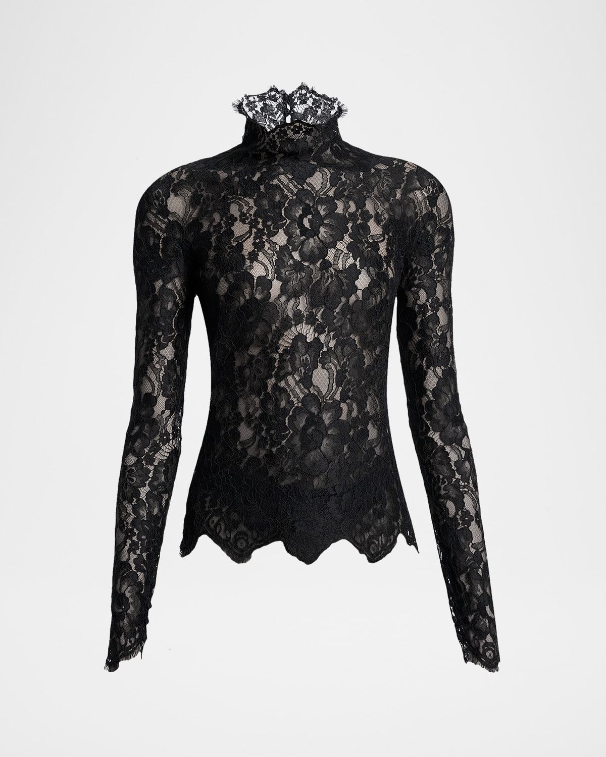 Turtleneck Sheer Lace Long-Sleeve Top