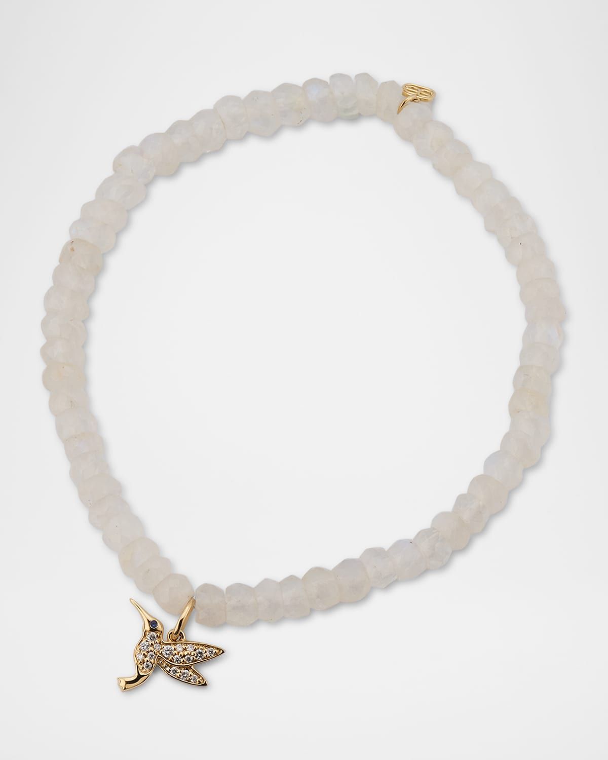 14K Gold Hummingbird Charm on Rainbow Moonstone Beaded Bracelet