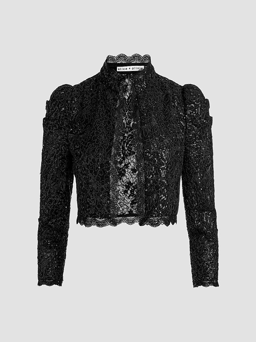 ALICE + OLIVIA Women's Thomasina Embellished Lace Crop Jacket - Black - Size XL