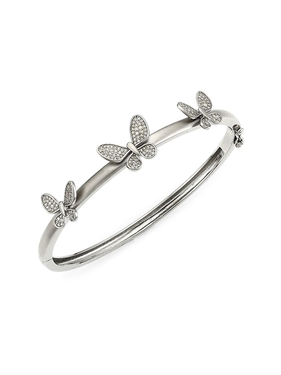 Women's Black Rhodium-Plated & Diamond Butterfly Bangle Bracelet