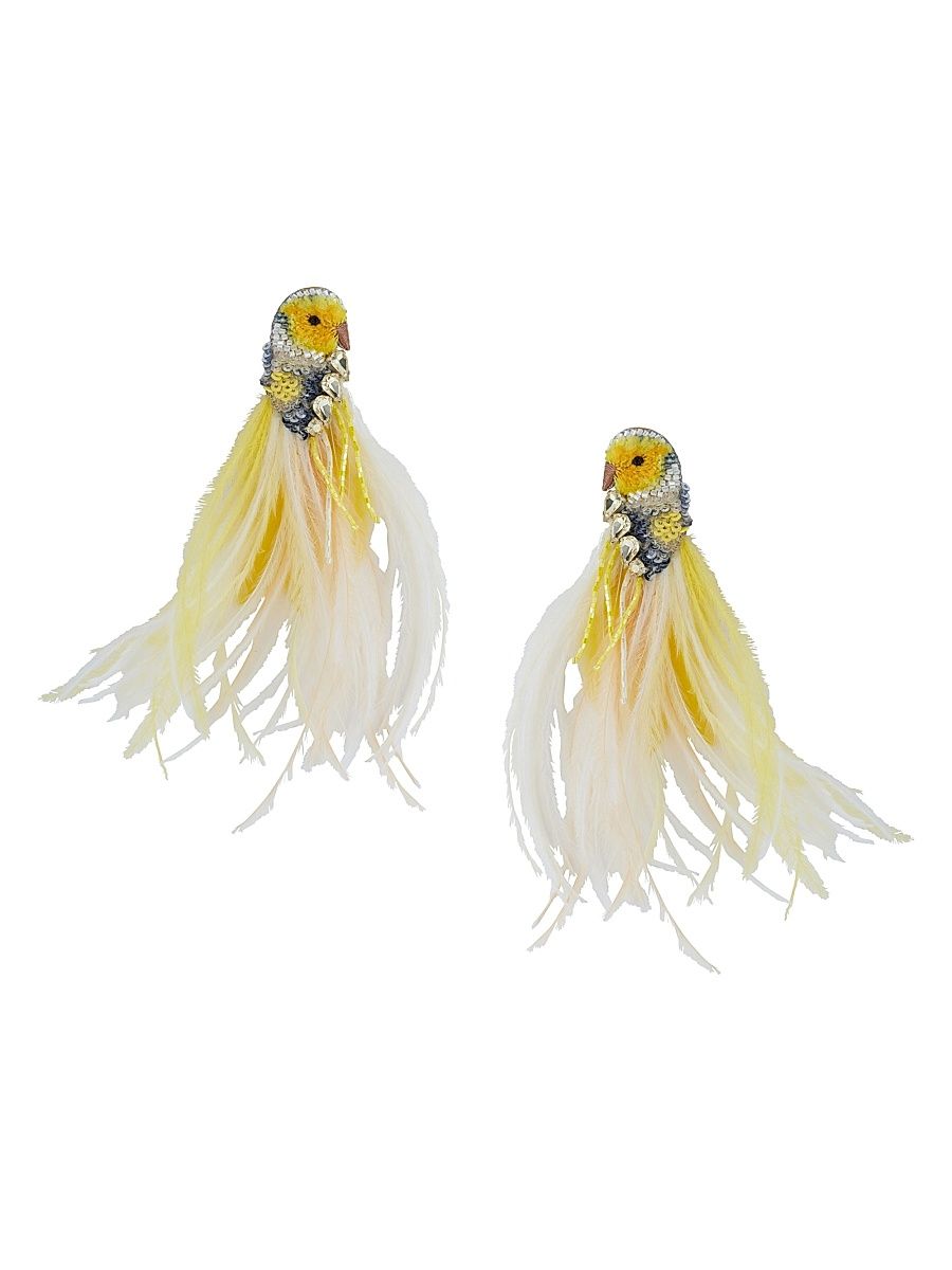 Women's Amarillo Bird Sequin & Feather Drop Earrings - Yellow