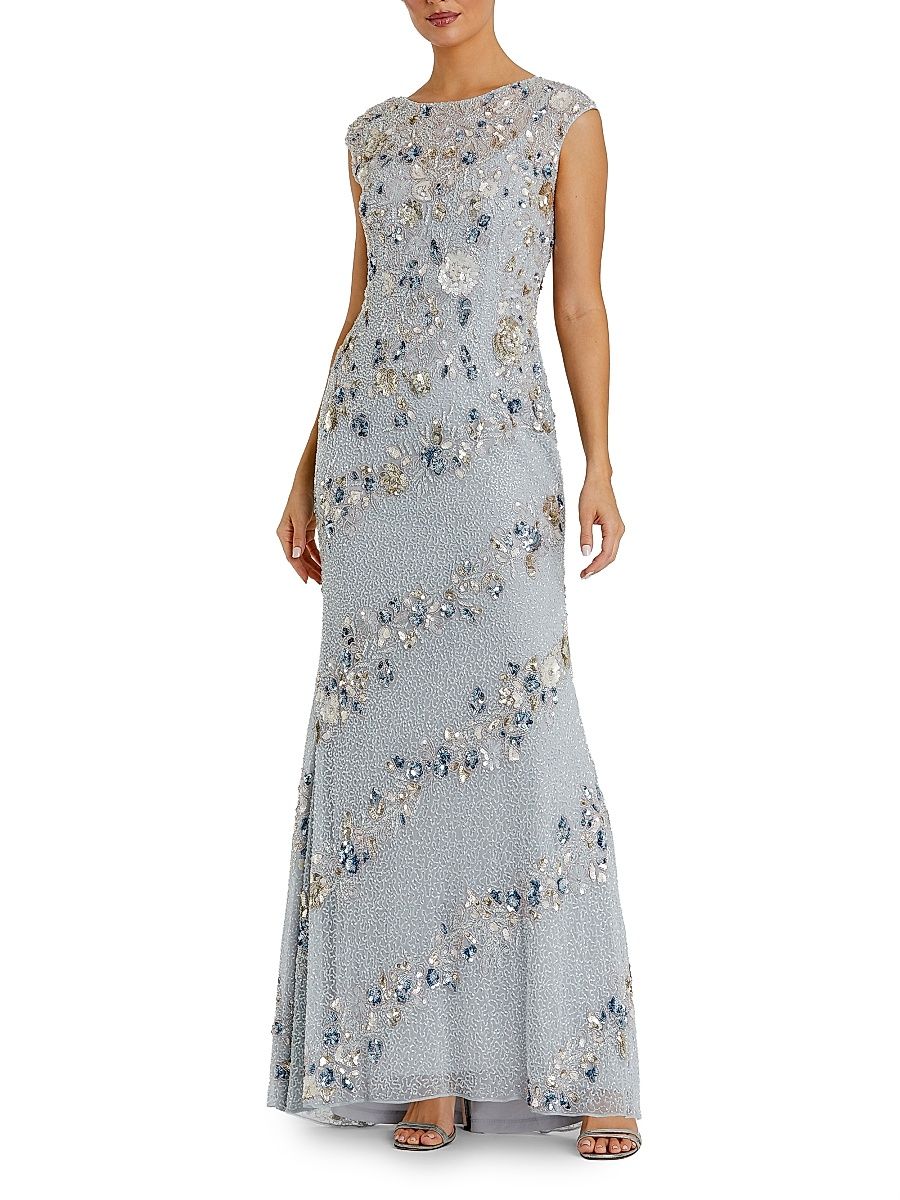Women's Beaded Trumpet Gown - Powder Blue - Size 16