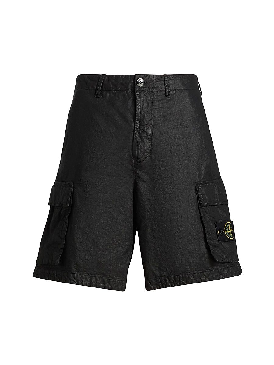 Men's Waxed Cotton Cargo Shorts - Black - Size 30