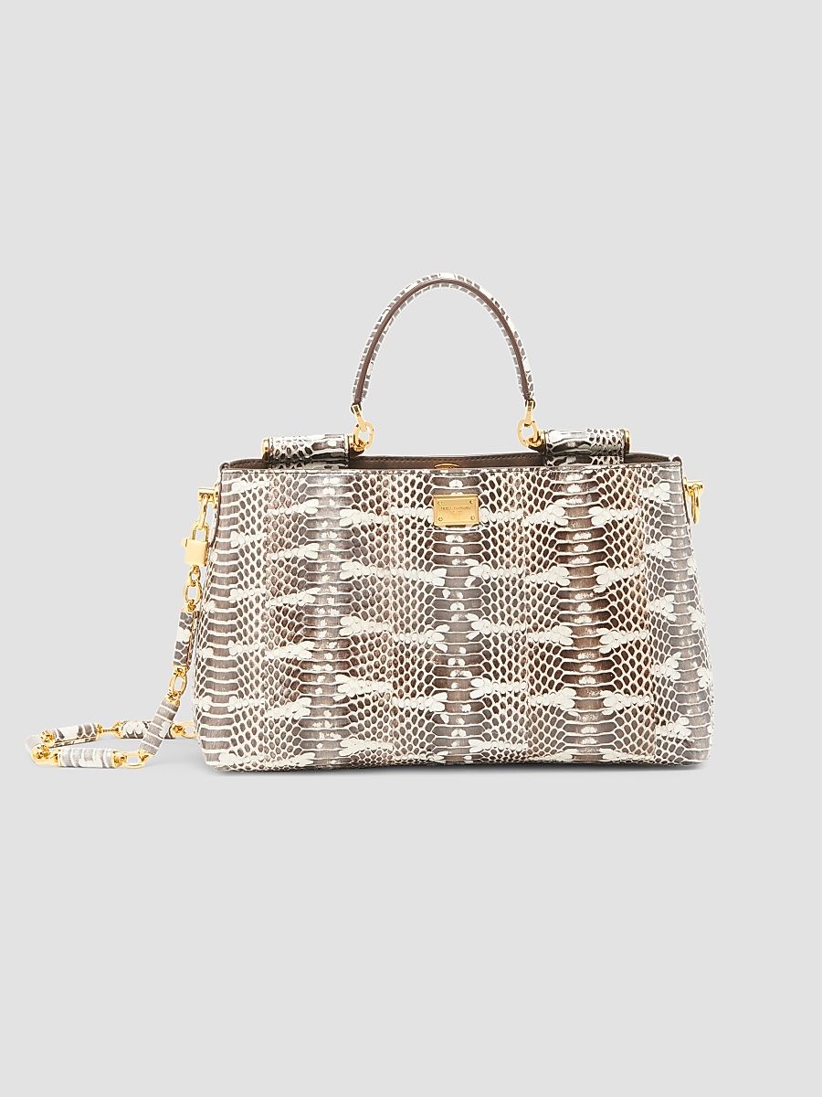 Women's Vittoria Snakeskin Embossed Leather Handbag - Bianco Perla
