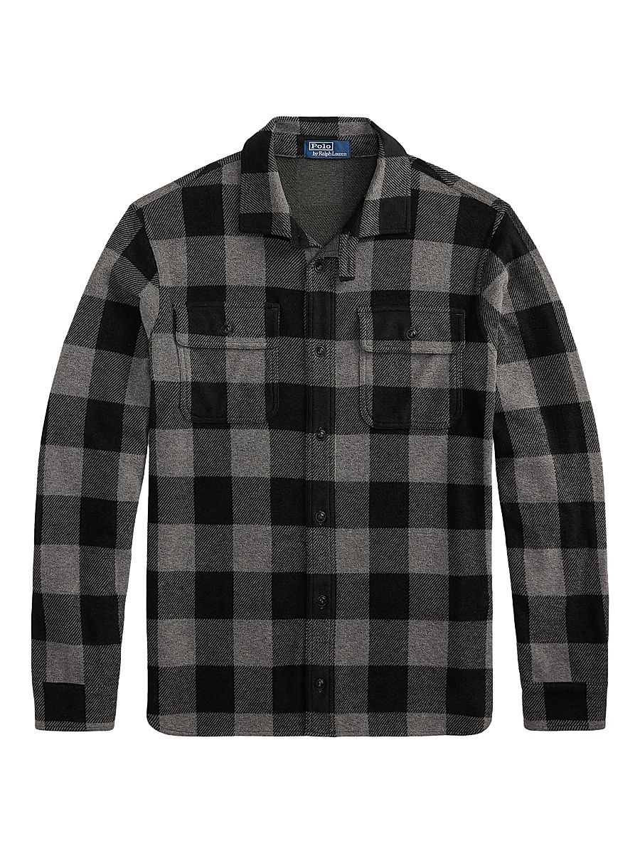 Men's Plaid Flannel Knit Overshirt - Polo Black Flannel Heather - Size Small