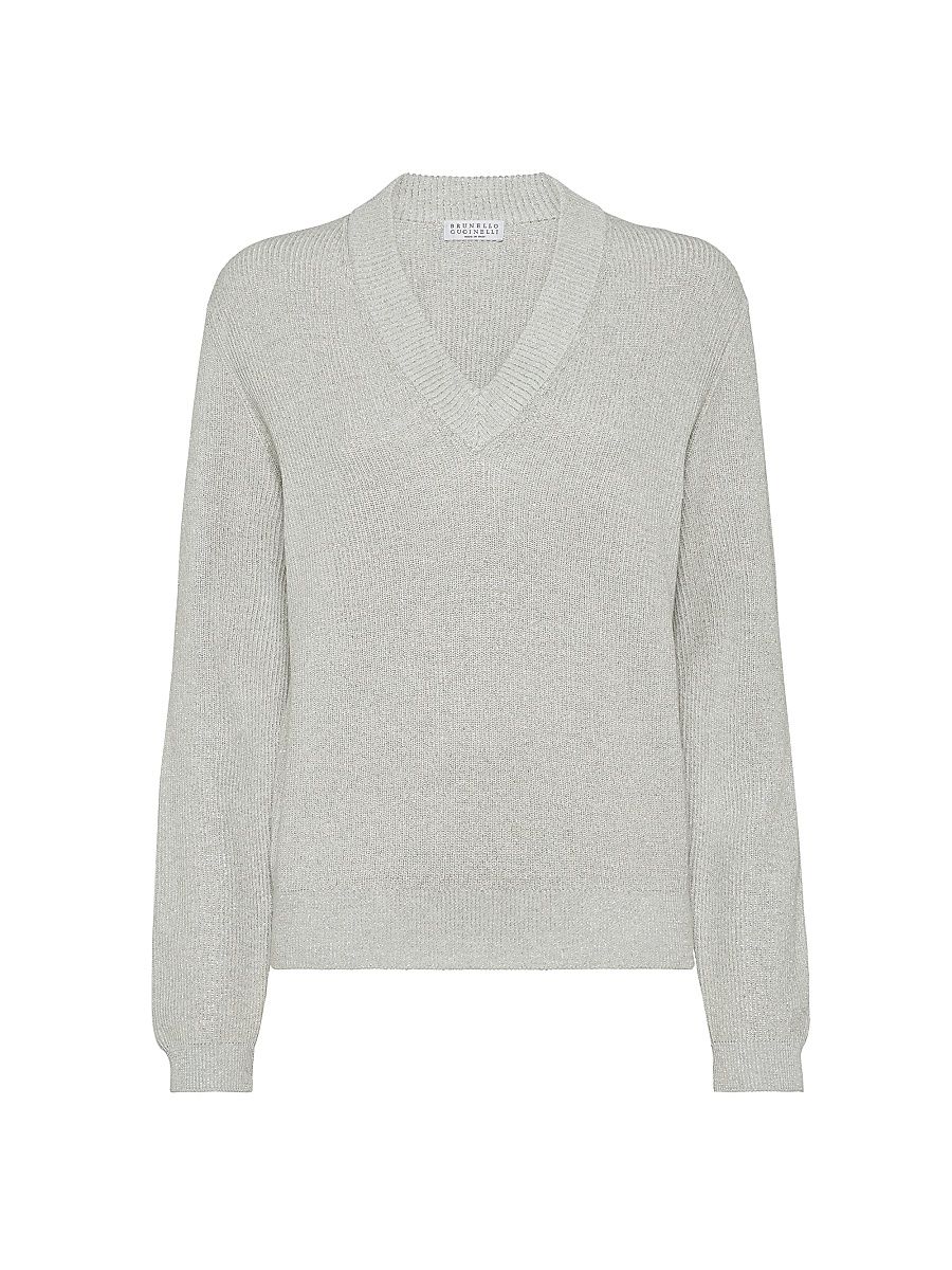 Women's Sparkling Cotton Vanisé English Rib Sweater - Fog - Size XXL