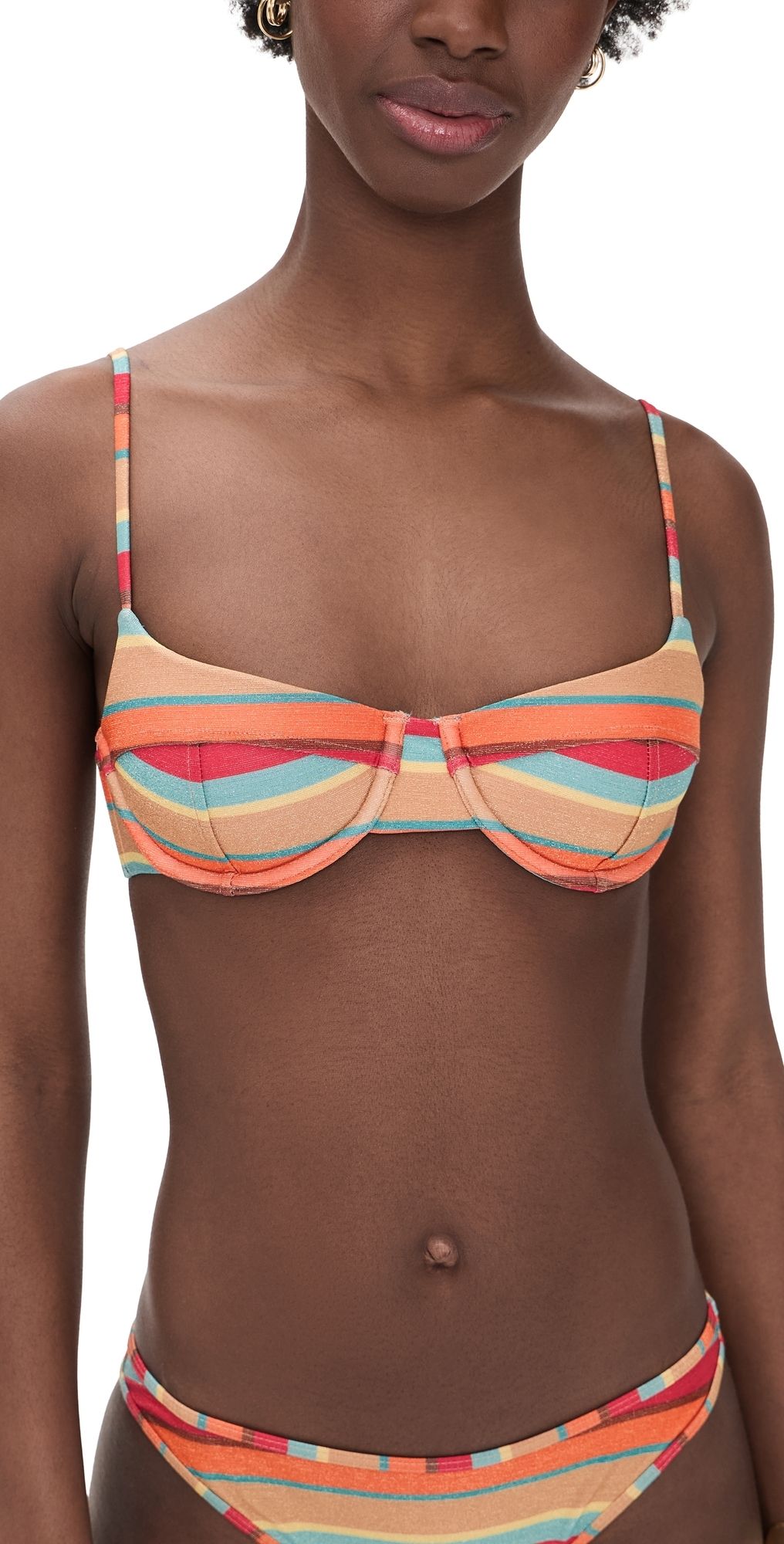 Ramy Brook Striped Mona Bikini Top Flame Glitter Stripe S