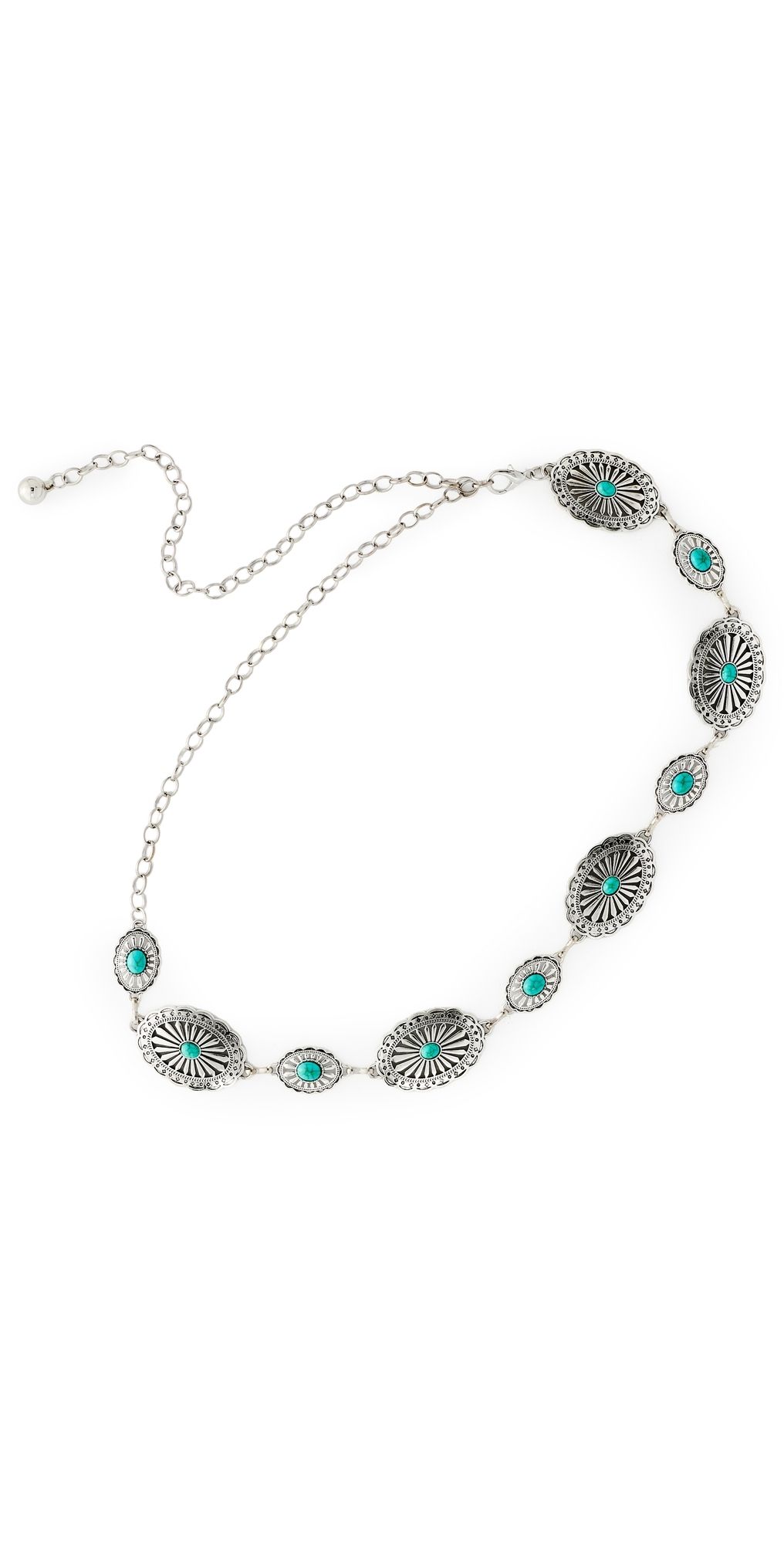 SHASHI Dallas Chain Belt Silver/Turquoise One Size