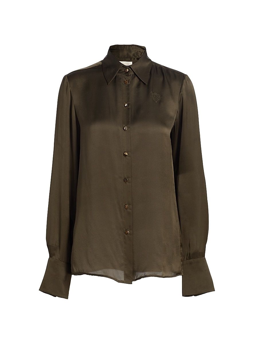 Women's Hypnotic Silk Satin Shirt - Olive - Size 4