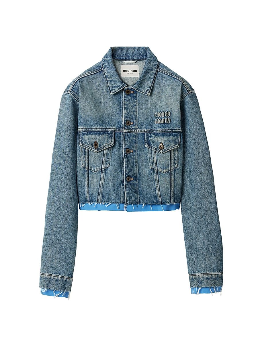 Women's Denim and Poplin Trucker Jacket - Blue - Size 12