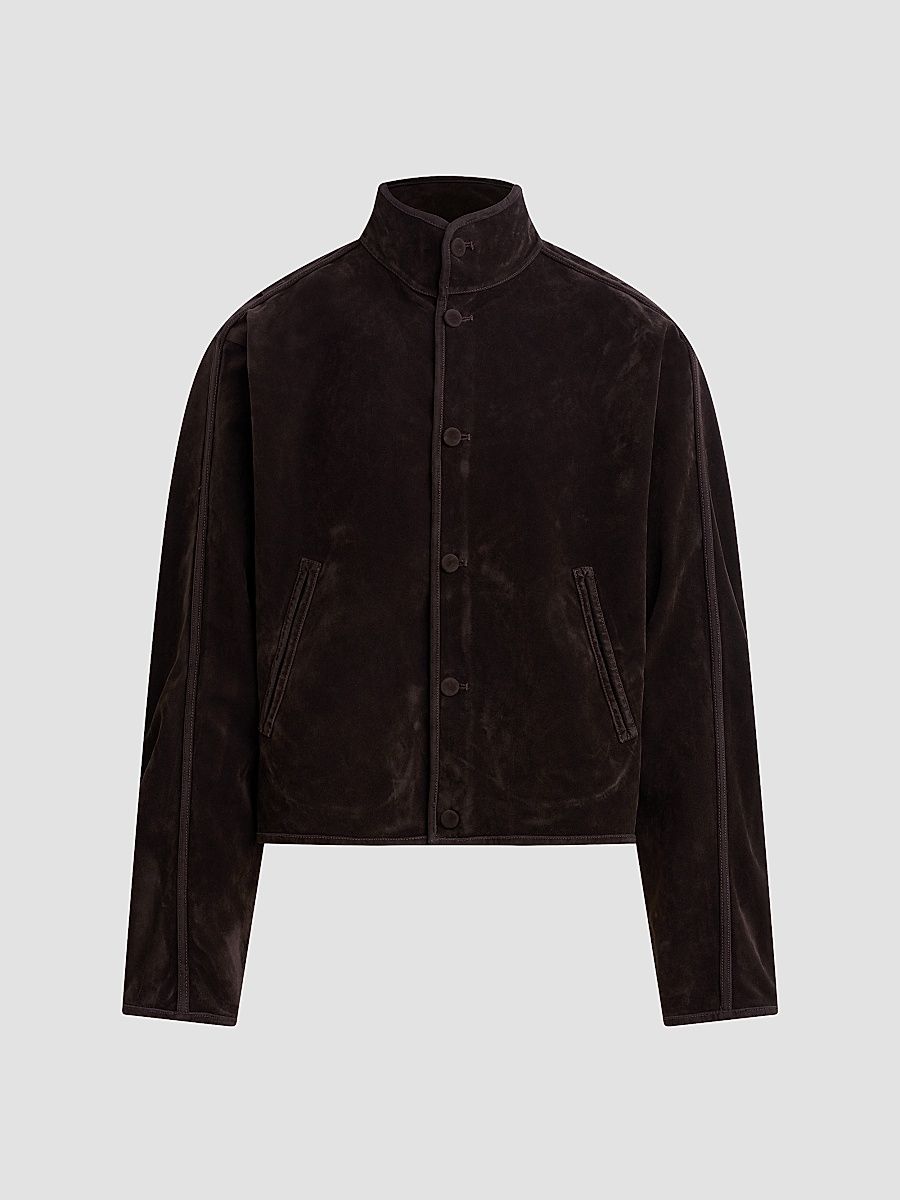 Men's Faux-Suede Jacket - Dark Brown - Size Large