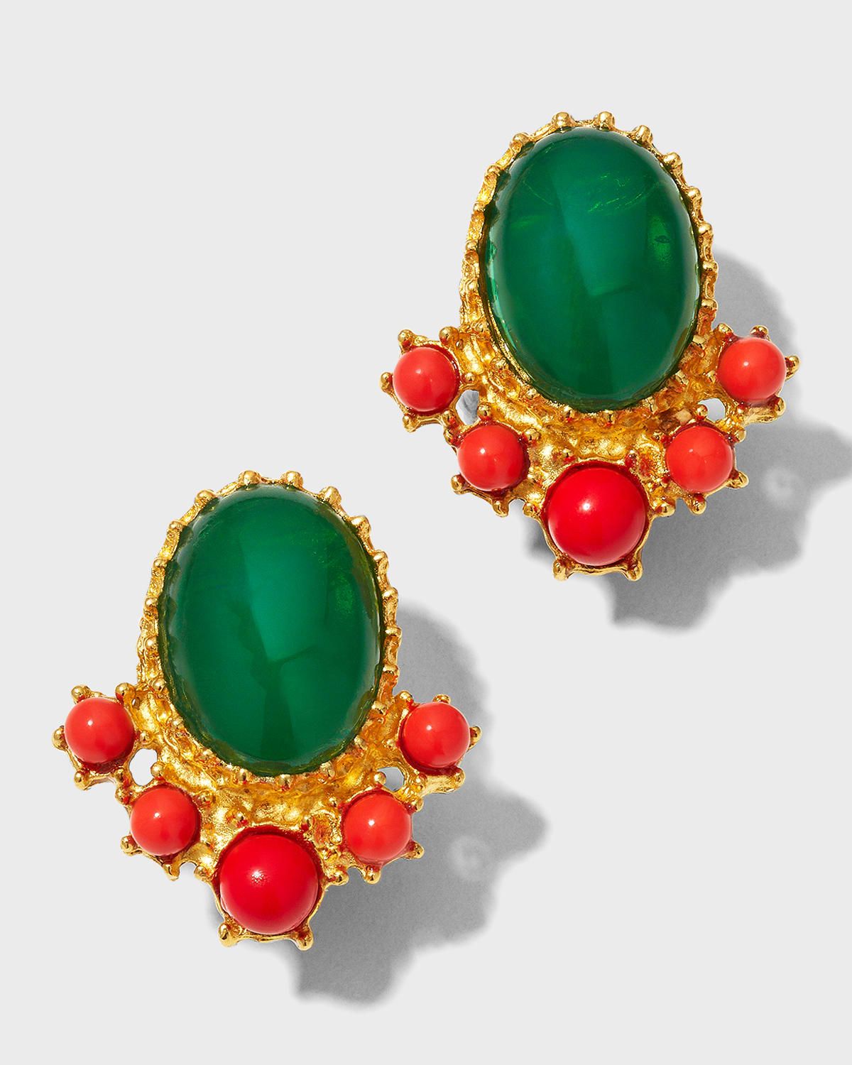 Gold Colorful Stone Clip-On Earrings