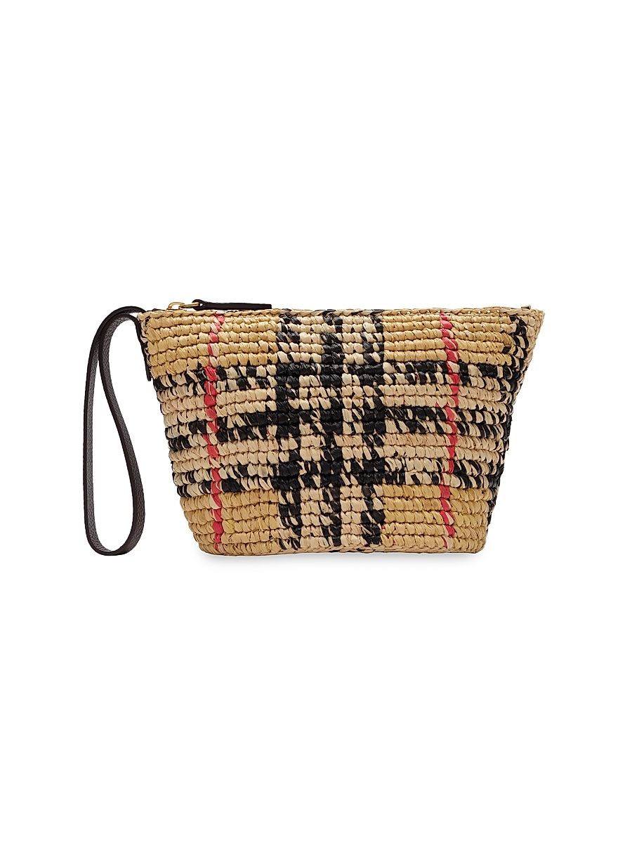 Women's Margate Small Check Raffia Pouch - Sand