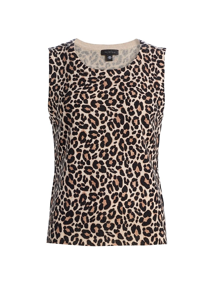 Women's Leopard-Print Cashmere Sleeveless Top - Leopard Print - Size Large
