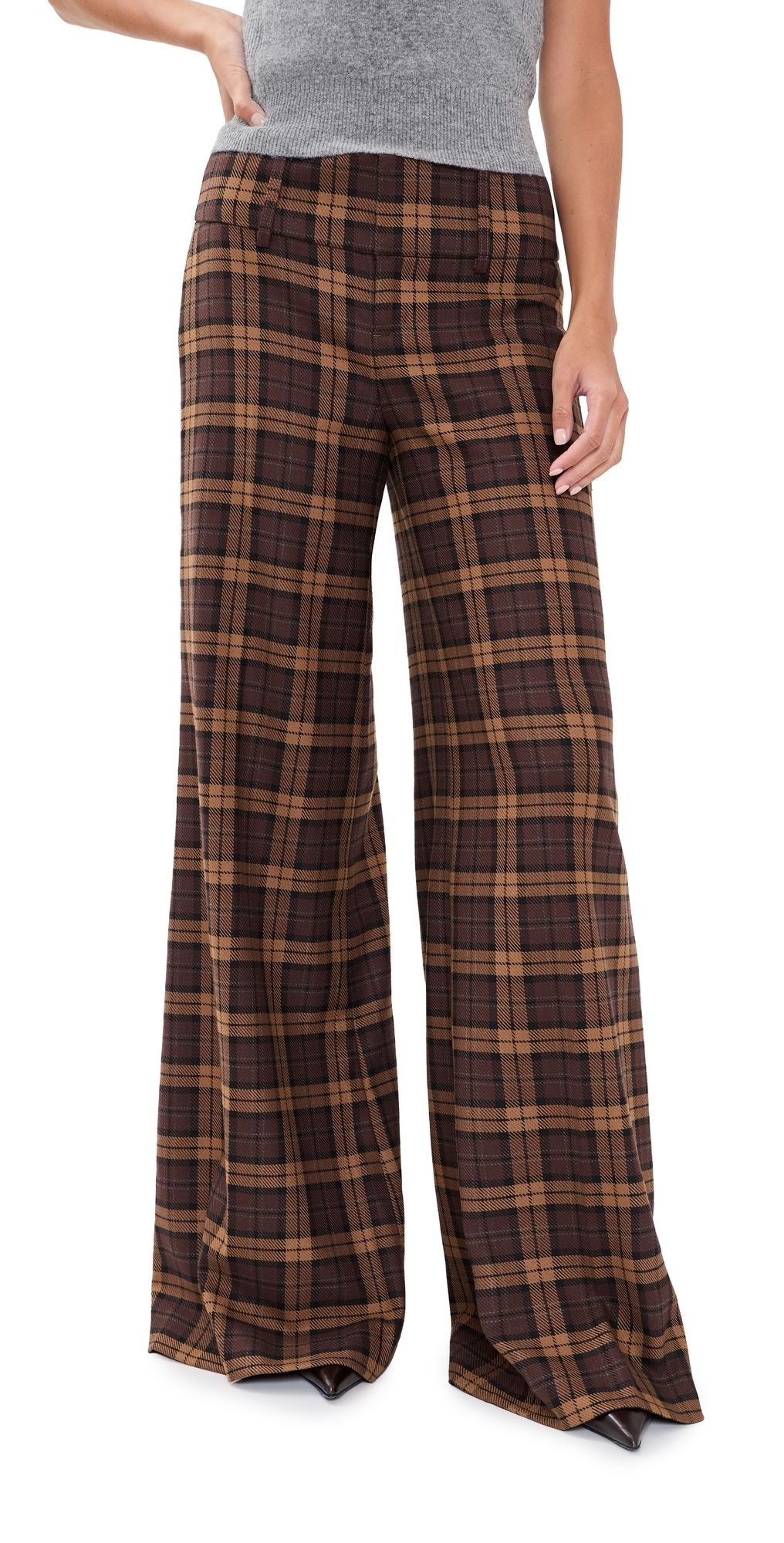 ALICE + OLIVIA Olivia Wide Leg Flare Pants DARK CHOCOLATE/CAMEL 14