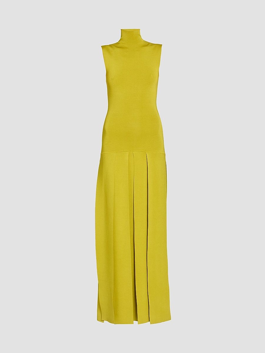 ALAÏA Women's Textured Pleats Drop Maxi Dress - Lime - Size 6