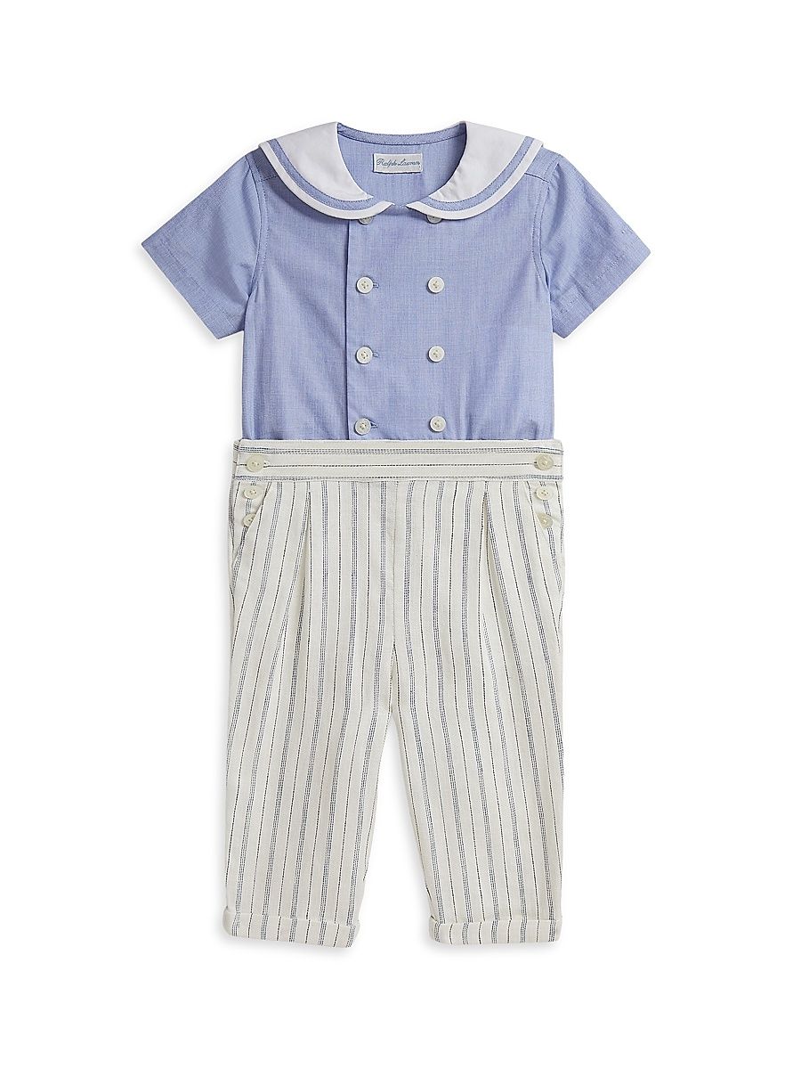 Baby Boy's Sailor Shirt & Striped Linen-Cotton Pants Set - Blue - Size 9 Months