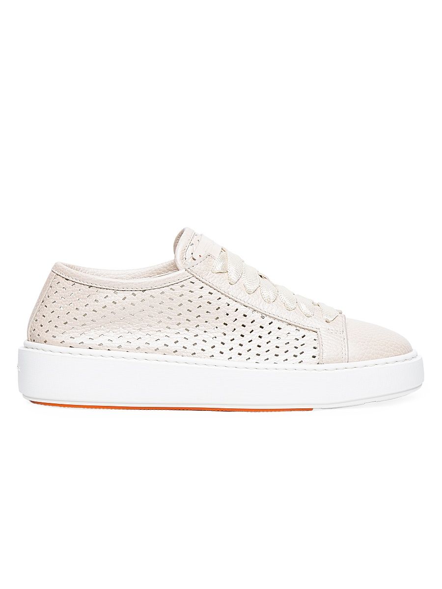 Women's Laser Cut Low-Top Sneakers - Beige - Size 10