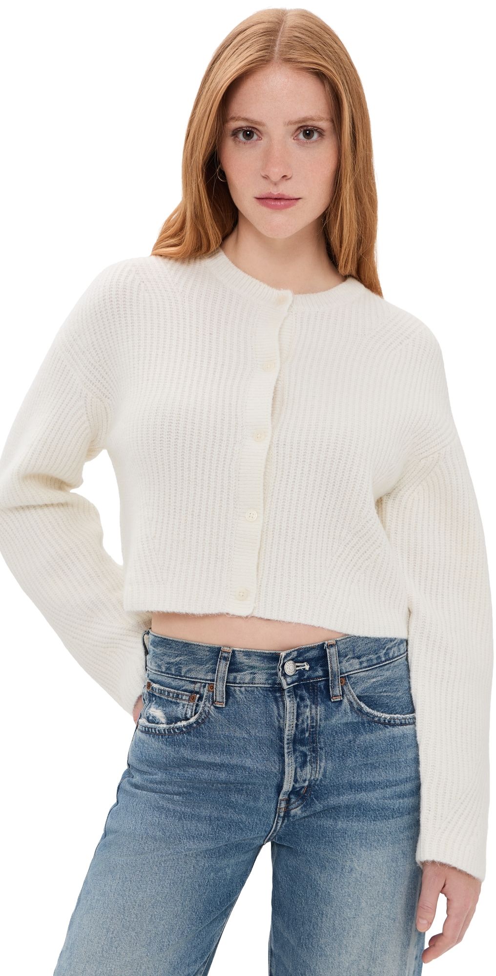 Good American The Shrunken Cable Cardigan Chalk M
