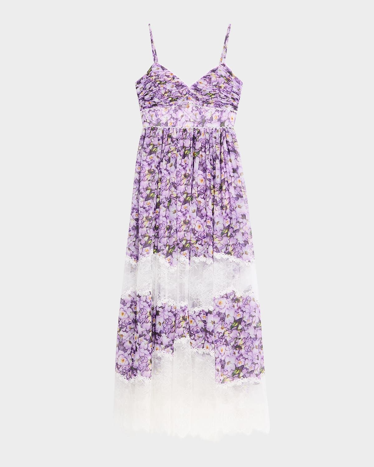 Tiered Lace-Inset Maxi Dress