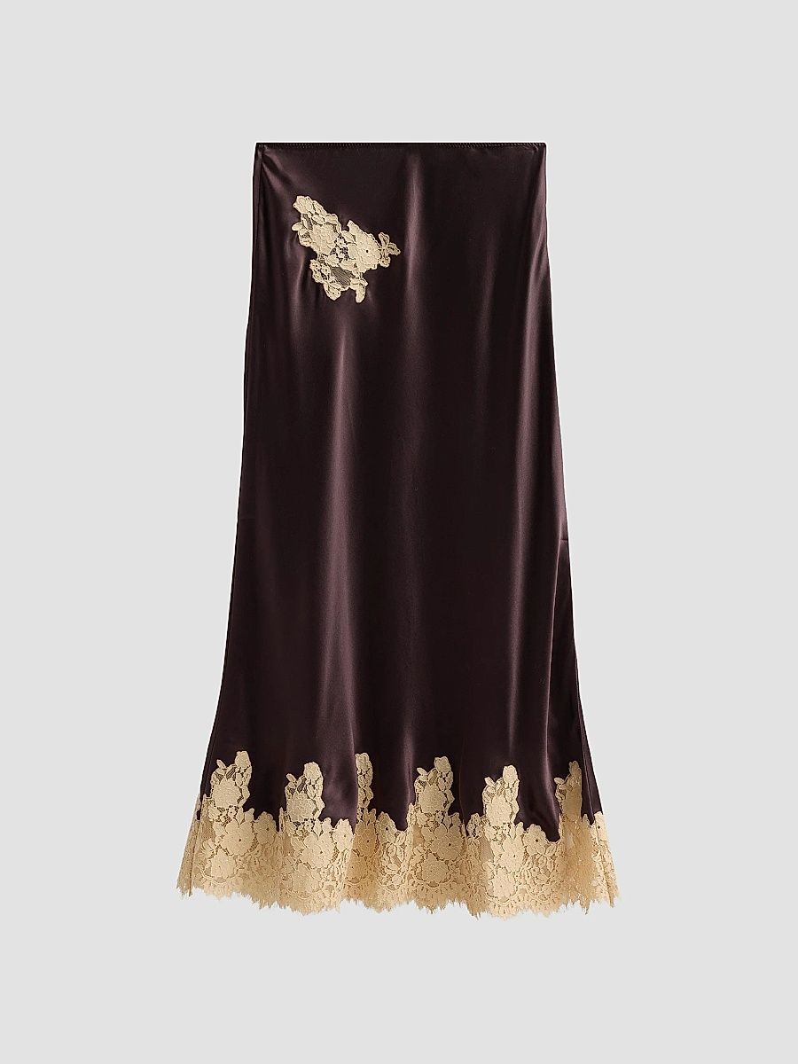 Women's Elowen Bias-Cut Silk Midi Skirt - Equestrian Brown Cream - Size Small