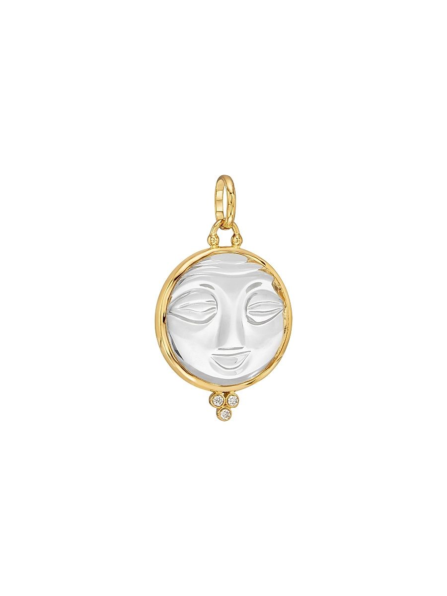 Women's Celestial 18K Yellow Gold, Rock Crystal & 0.09 TCW Diamond Moonface Pendant - Yellow Gold - Size Medium