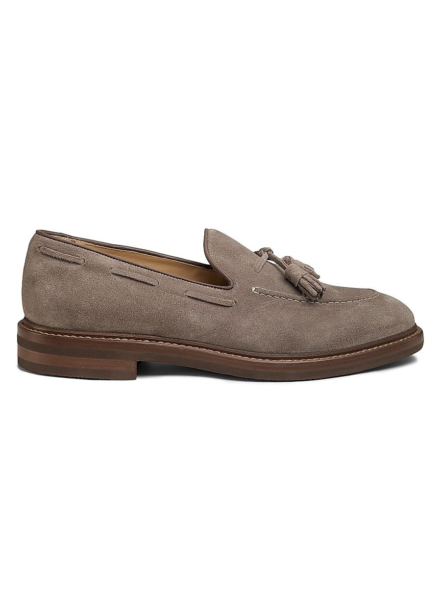 Men's Tasseled Suede Loafers - Medium Brown - Size 12.5